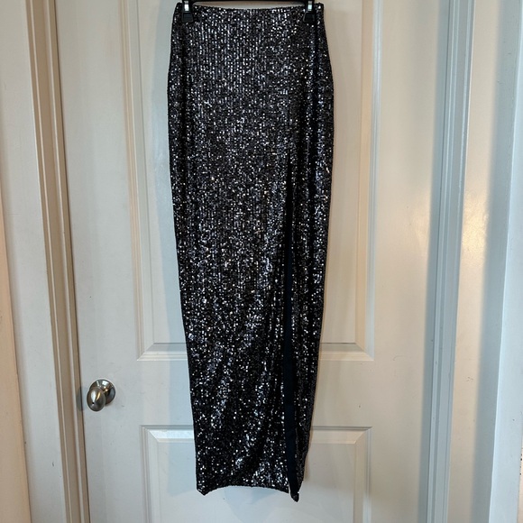 SHOWPO. Black Sequin Glittery Black Maxi Deep Side Slit Maxi Dress, Size 4 - Picture 8 of 8